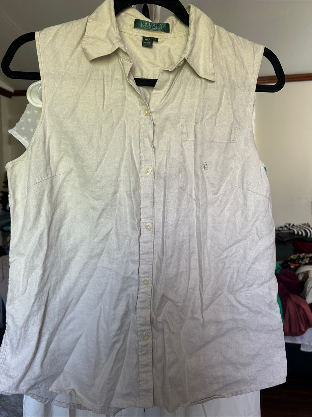 Lauren Ralph Lauren Cream Sleeveless Button-Down Shirt